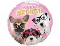 Шар (18"/45см) Круг, HB Щенки в очках, 1 шт.