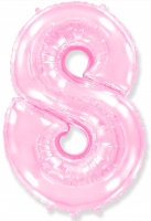 Шар (40''/102см) Цифра, "8", Розовый, в упаковке, 1 шт.