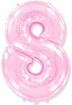 Шар (40''/102см) Цифра, "8", Розовый, в упаковке, 1 шт.