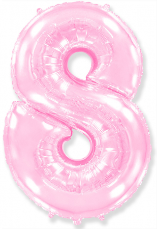 Шар (40''/102см) Цифра, "8", Розовый, в упаковке, 1 шт.