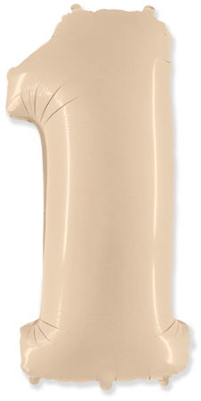 Шар (40''/102см) Цифра, "1", Кремовый, в упаковке, 1 шт.