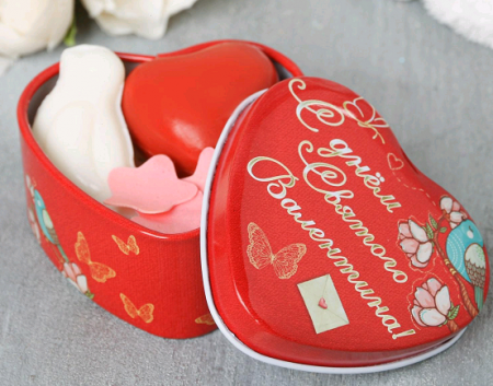 Набор мыльные лепестки 3 шт в шкатулке-сердце (7*6,7 см), "С днём святого Валентина", 1 шт.