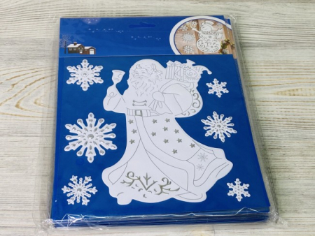 Наклейка на стекло (24*18см), Дед Мороз объемная, 1 шт.