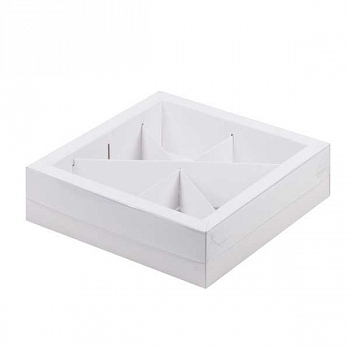 Коробка под ассорти сладостей с пластиковой крышкой (20*20*5,5см), Белая, 1 шт.