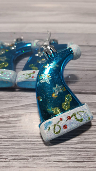 Новогодние игрушки (7см), Фигура колпак блестящий с рисунком, Бирюзовый, 4 шт.