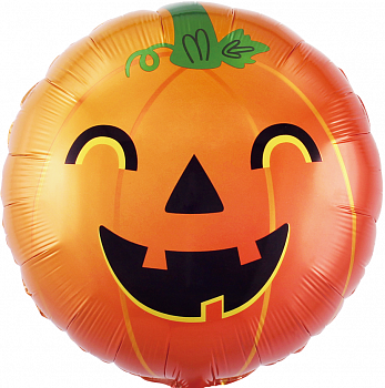 Шар (18''/46см) Круг, Веселая тыква на Хэллоуин, Оранжевый, 1 шт.