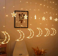 Новогодняя гирлянда, Звезды и месяцы, с пультом управления, Желтая, 1 шт.