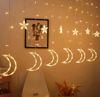 Новогодняя гирлянда, Звезды и месяцы, с пультом управления, Желтая, 1 шт.