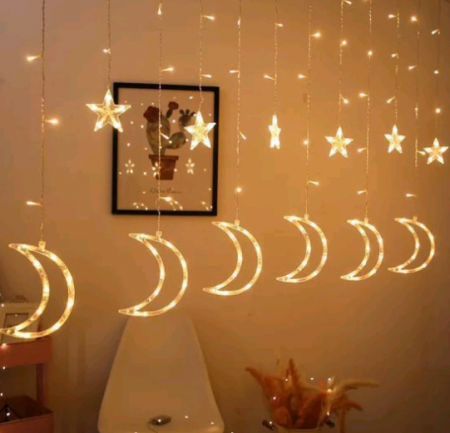 Новогодняя гирлянда, Звезды и месяцы, с пультом управления, Желтая, 1 шт.