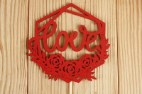 Топпер "Love" в рамке с цветами, МДФ 3мм, Красный, 1 шт.