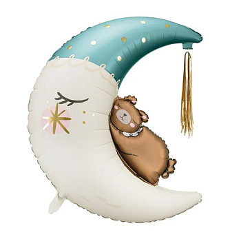 Шар (34"/86см) Фигура, Мишка на луне, 1 шт.