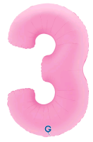Шар (40''/102см) Цифра, "3", Розовая Сакура, Матовый, 1 шт. в уп.
