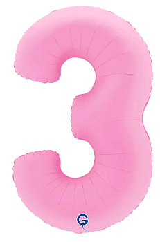 Шар (40''/102см) Цифра, "3", Розовая Сакура, Матовый, 1 шт. в уп.