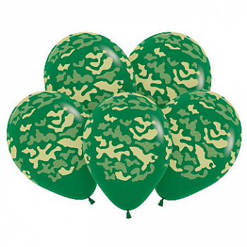 Шар (12"/30см) Камуфляж, Темно-Зеленый, пастель, 10 шт.