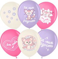 Шар (12''/30см) Лисенок с цветком, Ассорти, пастель, 2 ст, 25 шт.