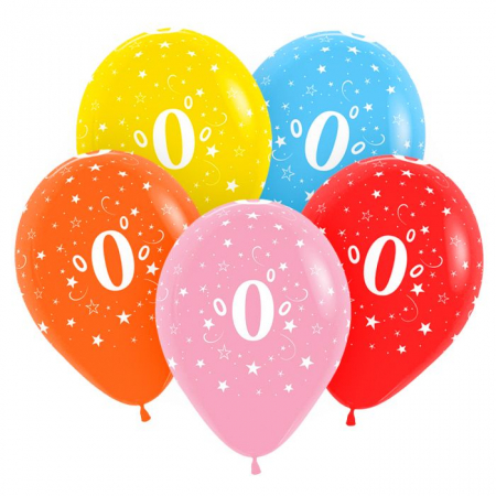 Шар (12"/30см) Цифра 0, ассорти, пастель, 5ст., 25 шт.