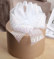 Бант-шар (10см), органза с полосой, белый, 1 шт.