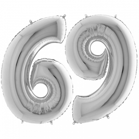 Шар (40''/102см) Цифра, "6/9", Серебро, в упаковке, 1 шт.