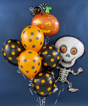 Шар (12''/30см) Точки, Оранжевый (061)/Черный (080), пастель, 5 ст, 50 шт.