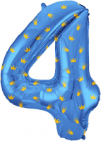Шар (34''/86см) Цифра, 4 Золотые короны, Голубой, 1 шт. в упак.