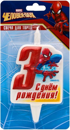 Свеча Цифра, 3 Человек-Паук, 12 см, 1 шт.