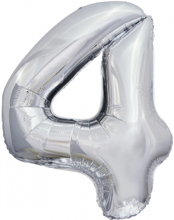 Шар (40''/102см) Цифра, 4, Slim, Серебро, 1 шт.