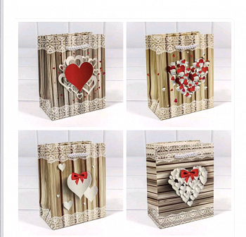 Пакет подарочный (18*23*10 см) Сердце с блеском (микс), 1 шт.