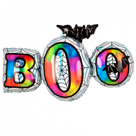 Шар (35''/89 см) Фигура Надпись "Бу-у" Хэллоуин радуга, 1 шт.