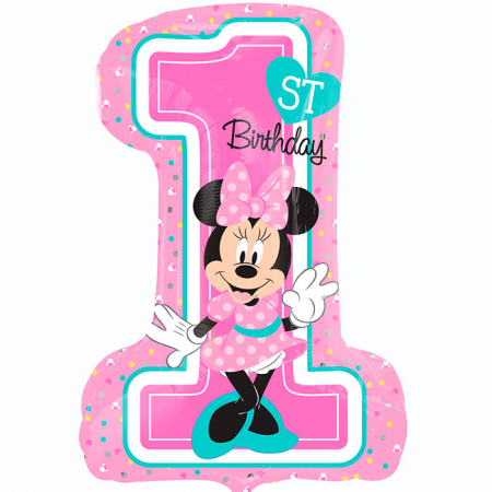 Шар (28"/71см) Цифра, Минни 1й День рождения, 1 шт.