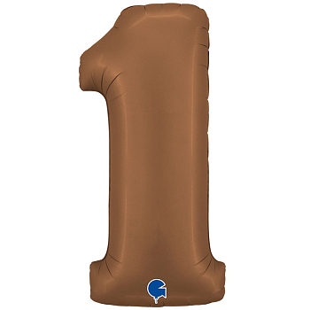 Шар (40''/102см) Цифра, "1", Шоколадный, Сатин, в упаковке, 1 шт.