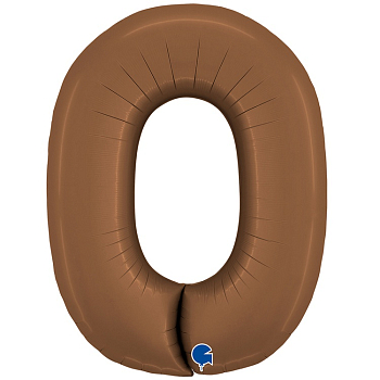 Шар (40''/102см) Цифра, "0", Шоколадный, Сатин, в упаковке, 1 шт.