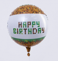 Шар (18"/46см) Круг, "С Днем рождения." Пиксели, 1 шт.