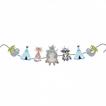 Гирлянда (2,2 м) "С Днем Рождения! Зверята Бохо", 1 шт.