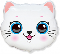 Шар (22''/56см) Фигура, Голова, Милый Котенок, Белый, 1 шт.