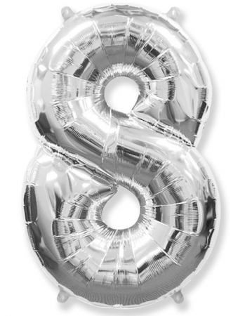 Шар (40"/102см) Цифра, "8", Серебро, в упаковке, 1 шт.