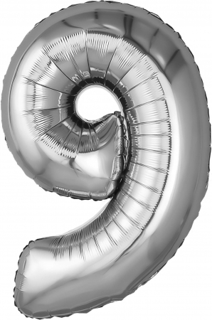 Шар (32''/81см) Цифра, 9, Серебро, 1 шт. в упак.