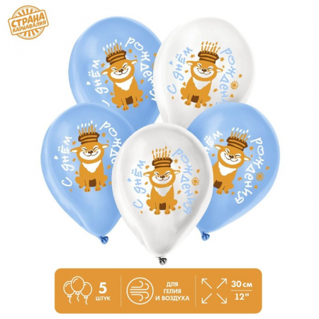 Шар (12"/30см) Праздничный пёсик, Ассорти, пастель, 5 шт. 