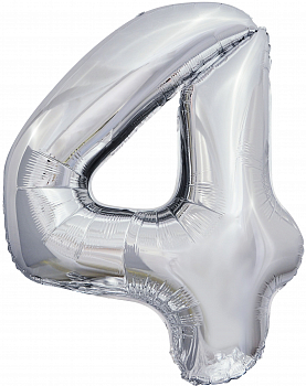 Шар (50''/127 см) Цифра, 4 Гигант, Серебро, 1 шт. в упак.