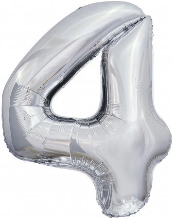 Шар (50''/127 см) Цифра, 4 Гигант, Серебро, 1 шт. в упак.