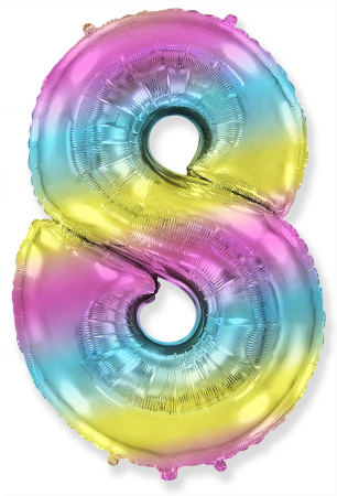 Шар (40''/102см) Цифра, "8", Диагональная радуга, в упаковке, 1 шт.