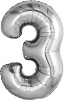 Шар (32''/81см) Цифра, 3, Серебро, 1 шт. в упак.