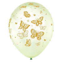 Шар (12"/30см) Цветы и бабочки, Золото, Ассорти Кристальные шары 5 ст., 100 шт.