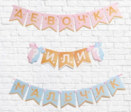 Гирлянда на ленте (220см), Гендер пати, 1 шт.