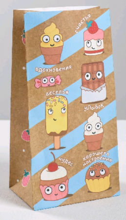 Пакет подарочный без ручек (10*19,3*7 см), Весёлые сладости, 1 шт.