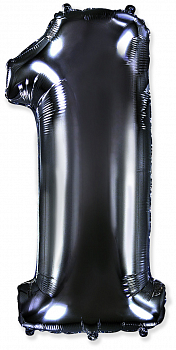 Шар (40''/102см) Цифра, "1", Черный, в упаковке, 1 шт.