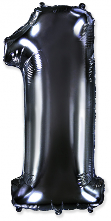 Шар (40''/102см) Цифра, "1", Черный, в упаковке, 1 шт.