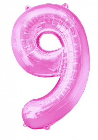 Шар (16"/41см) Цифра "9", цвет розовый, 1шт.