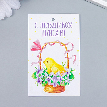 Бирка (5*8см) Цыпленок, С Праздником Пасхи! 1 шт.