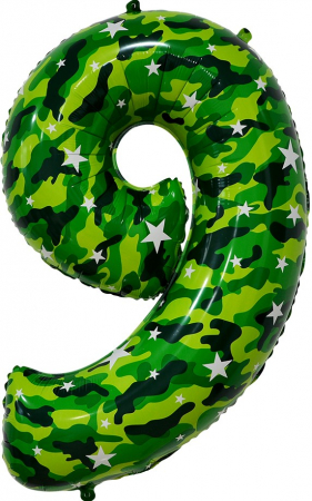Шар (34''/86 см) Цифра, 9, Камуфляж, 1 шт. в упак.