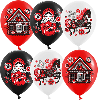Шар (12''/30см) Русские мотивы, Ассорти, пастель, 1 ст, 25 шт.